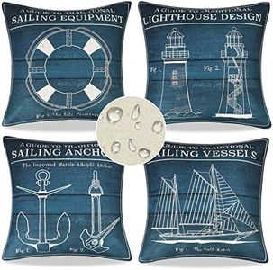 40x40 Federe Cuscini per Esterno Impermeabile Primavera Estate Blu Navy Fodere per Cuscini Ancora Barca a Vela Bussole Spiaggia Motivo Copricuscini Divano per Soggiorno Sedia (Faro, Set di 4)