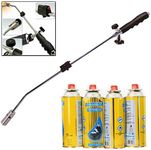 WEED BURNER KILLER WAND BUTANE GAS BLOWTORCH GARDEN OUTDOOR WEEDS MOSS FUNGUS (WEED WAND + 4 CANISTERS)
