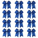 DEEKA 12 PCS 7" Large Glitter Cheer Bows Shiny Cheer Hair Bows Ponytail Holder Handmade for Cheerleader Girls Softball Sports -Royal Blue