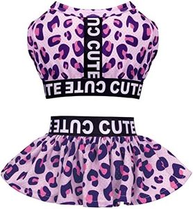 CuteBone Two Piece Dog Sports Dress Athleisure Leopard Print Puppy Pink Skirt Lightweight Small Dogs Girl Clothes Cat Apparel SPS01L