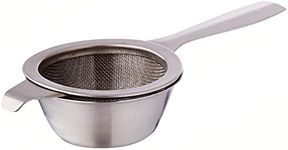 Acense Stainless Steel Tea Strainer and Bowl, Ultra Fine Mesh Tea, Traditional Shape, Stainless Steel Arm, Includes: [1 Single Arm Tea Strainer, 1 Bowl], Safe, Durable, Size: 6cm (Dia)/2.5" (Dia)