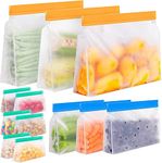 Reusable Storage Bags Stand Up,12 Pack Reusable Freezer Bags, Leakproof Reusable Food Storage Bags, Reusable Gallon Bags, Reusable Sandwich Bags, Silicone Storage Bags for Food, Meat, Fruit, Snacks