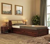 MoonWooden A Beautiful Solid Sheesham Wood Single Bed with Drawer Storage | Bedroom Furniture | Zero Partner Disturbance | Lightweight - Walnut Finish