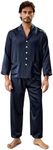 LilySilk Genuine Silk Long Pajamas Set for Men 22 Momme Pure Mulberry Silk Navy Blue M