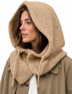 Saodimallsu Womens Balaclava Scarf Button Winter Warm Hats with Strings