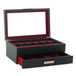 Decorebay Multi-Purpose Drawer, Sunglasses and 12 Watches Storage Jewelry Box Black and Red Leather Unisex Organizer (My Darling)