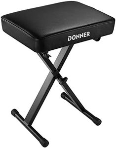 Donner Piano Bench, Adjustable Keyboard Bench Portable Stool Collapsible Chair Foldable Seat X-Style, 2.4 Inch Thickness High-Density Sponge Padded, Non-Skid Design, Black