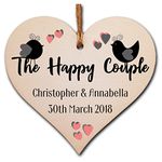 Personalised Handmade Wooden Hanging Heart Plaque Gift to Congratulate the Newlyweds Personalised Wedding Keepsake