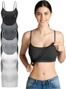 Emmalise Women Camisole Built in Bra Wireless Fabric Support Long Layering Cami, Large, 4Pk Black Gray Hgray White