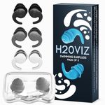 H20VIZ Pro Swim Ear Plugs | 3 Pairs | Waterproof, Reusable Silicone Earplugs for Swimming, Surfing, Snorkeling & All Water Sports (Black, White, Grey, 3 Pairs)