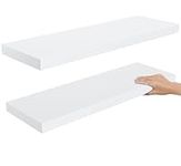 Amada White Floating Shelves L 23.6in Wall Shelves for Wall Decor with Wide Panel, Perfect for Bedroom, Bathroom, Living Room and Kitchen Decoration Storage and Display, Set of 2 -AMFS06