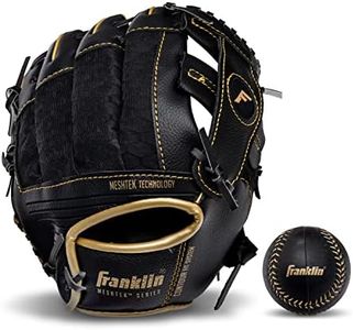 Franklin Sports Kids Baseball Gloves - Meshtek Child's Tball Glove + Ball Set - Boys + Girls Teeball Mitt Set - Kids + Toddler - Right Hand Throw - 9.5", Black/Gold