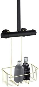 WENKO Caddy de douche Modèle Milo | Étagère de douche inox doré pour un rangement pratique | Caddy de douche sans perçage | Dimensions (l x h x p) 25 x 36 x 14 cm | Métal doré