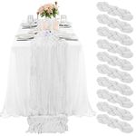 REWOMC 10 Pcs White Cheesecloth Table Runner 10FT, Gauze Cheese Cloth for Wedding Reception Rustic Sheer Bridal Shower Birthday Party Boho Table Decoration, Romantic Wedding Runner