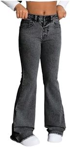Milumia Girl's Ripped Flare Bell Bottom Jeans High Waist Denim Pants with Pockets Light Black 11Y
