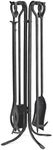 Plow & Hearth 5 Piece Hand Forged Iron Fireplace Tool Set with Poker | Tongs | Shovel | Broom | and Stand 7-in Diam. x 27.5 H Black