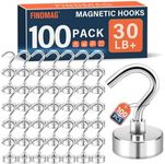 FINDMAG N52 Neodymium Magnetic Hooks, 28LBS Magnet Hooks for Hanging, 100Pack Powerful Magnets with Hook Heavy Duty for Classroom, Refrigerator, Office (Silver