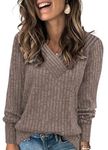 Famulily Oversized Sweaters for Women Business Lighweight Ladies Deep V Neck Knit Sweater Loose Coffee Jumper Tunic Pullover Tops Coffee XL