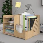 PUNCIA 4 Tiers Office Wood Desktop Organizer Letter A4 Paper File Rack with Vertical Horizontal File Holder Supplies Storage Box Mail Sorter on Desk Tabletop Binder Folder Letter Trays