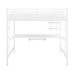 WE Furniture Full Metal Loft Bed with Workstation - White