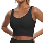 CRZ YOGA Butterluxe Womens V Neck Padded Sports Bra - Longline Workout Crop Tank Top with Built in Bra Black XL