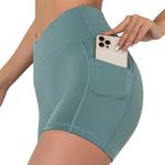 Darkterror Workout Shorts Women Spandex High Crossover Waist Gym Athletic Yoga Running with Pockets (Green, X-Large)