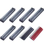 CEEYSEE 12pcs (6 Set) 12 Positions Dual Rows Covered Screw Terminal Block 600V 25A + 6Pcs 12 Positions Pre-Insulated Black/Red Fork Terminal Barrier Strip 400V 25A (TB2512)