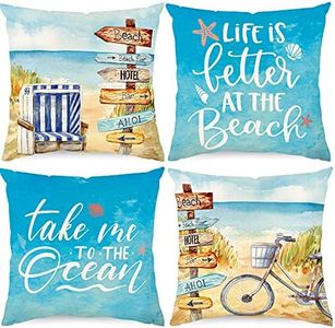 Whaline Summer Beach Pillow Cover Tropical Sea Ocean Cushion Case 18 x 18 Inch Linen Blue Throw Pillow Case Summer Decorative Cushion Cover for Indoor Outdoor Couch Bed Sofa Home Decoration