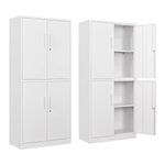 Yizosh Metal Storage Locking Cabinet with 4 Doors and 2 Adjustable Shelves,71" Lockable Garage Tall Steel Cabinet,for Home Office,Living Room,Pantry,Gym,Commercial Storage (White)