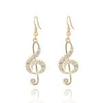 Dangle Earring for Women, Music Note Drop Earring Girls Gold and Silver Earrings with CZ Crystal Stainless Steel Hook Earring (Gold Plated Music Note)