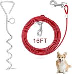 Relux Dog Tie Out Cable and Stake, 16FT Outdoor Dog Stake for Yard Training, Running, Hiking,Camping, 16 Inch Heavy Duty Dog Anchor Spiral Stake for Small to Medium Dogs(Red)