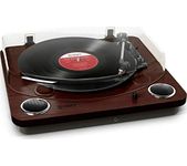 ION Audio Max LP - Vinyl Record Player / Turntable with Built In Speakers, USB Output for Conversion and Three Playback Speeds - Dark Wood Finish