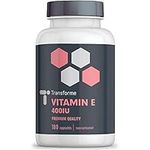 Transforme Vitamin E Capsules 400iu, 180 High Absorption Softgels for Skin, Eyes & Immune System, 6 Month Supply, Gluten Free, UK Made