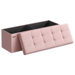 SONGMICS Storage Ottoman Bench, Foldable Ottoman Foot Rest, 15 x 43 x 15 Inches, End of Bed Bench, Storage Chest, Load up to 660 lb, for Living Room, Bedroom, Entryway, Jelly Pink ULSF077R11