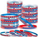 100 Pcs Independence Day Rubber Wristbands Colored American Flag Silicone Stretchable Bracelet Patriotic Rubber Bracelets for Teens American Flag Wristbands for 4th of July Party Gifts Men Women Kids