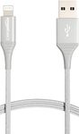 Amazon Basics Double Braided Nylon Lightning to USB A Cable - Advanced Collection, MFi Certified iPhone Charger, Silver, 0.9 m