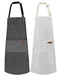 Serrenf 2 Pack Apron, Cooking Kitchen Aprons, Adjustable Bib Apron with 2 Pockets for Men Women Chef Apron, Black/Brown Pinstripe