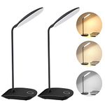 DEEPLITE Battery Operated Desk Lamp, LED Desk Light 3 Lighting Stepless Dimming, Table Lamp 5W Touch Control Eye Caring, Flexible Gooseneck, Portable Reading Light for Dorm Study Bedroom (Set of 2)