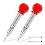 Center Punch, 2 Pcs 5.1 Inch Spring Loaded Center Hole Punch, Automatic Center Punch Tool for Metal, Wood, Plastic, Glass (Silver)