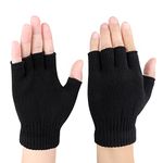 Black Fingerless Gloves Fingerless Knitted Gloves for Men Thermal Winter Kids Women Thermal Glove Half Finger Knitted Gloves, One Size