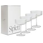 Siplett Luxe Champagne Coupe Glasses Set of 4 10 oz, Ribbed Martini Glasses with Gift Box, Vintage Champagne Glasses, Classic Cocktail Glasses with Stem