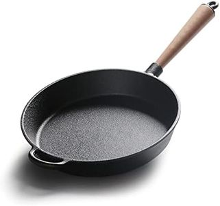 Pre-Seasoned Cast Iron Round Griddle Cast Iron Round Frying Pan Wooden Handle 27cm