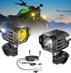 Kewig Motorcycle Auxiliary LED Fog Light 60W White Amber LED Spotlight Auxiliary Light Kit with Mount Bracket Wire Harness Waterproof Offroad Driving Lights Compatible with Motorcycle Bike Truck