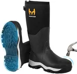 Hunthor Rubber Work Boots for Men with Steel Toe, 1100N Puncture-Proof Hunting Boots with 7mm Neoprene Waterproof and EVA Midsole, Adjustable Back Gusset, Ideal for Hunting, Work, and Farming Black Size 14