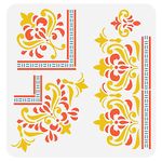 FINGERINSPIRE Border Corner Ornament Stencil 11.8x11.8 inch Border Scroll Stencil Plastic Flower Corner Pattern Stencil Reusable Art Craft Wall Painting Stencil for Wood Walls Furniture and Floor