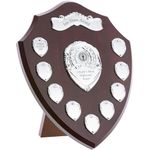 Personalised Wooden Perpetual Annual Shield Award/Trophy | Customisable Sports Plaques | Football, Golf Trophies or any Special Awards | Euro Trophies Collection (Silver, 12''/9 Individual Shields)