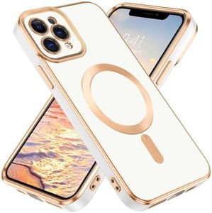 DUEDUE Magnetic Case for iPhone 11 Pro Max, iPhone 11 Pro Max Cute Case, [Compatible with MagSafe] Wireless Charging, Luxury Plating Slim Shockproof Soft iPhone 11 Pro Max Cover 6.5'', White