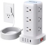 SMALLRT Tower Power Bars with Surge Protector, 6.5 Feet Flat Plug Extension Cord Indoor with USB C, Desktop Power Strip with 12 Outlet Extender and 4 USB Ports for Home Office Dorm Room Essentials