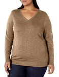 Amazon Essentials Women's Lightweight V-Neck Sweater, Camel Heather, Small