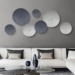 TEIPAI Grey and Silver Wall Decor for Living Room, 7PCS Metal Wall Art Hanging Sculptures for Office Bedroom Decoration, Modern Green Metal Decor for Home Apartment Guest Room Bathroom Dining Room